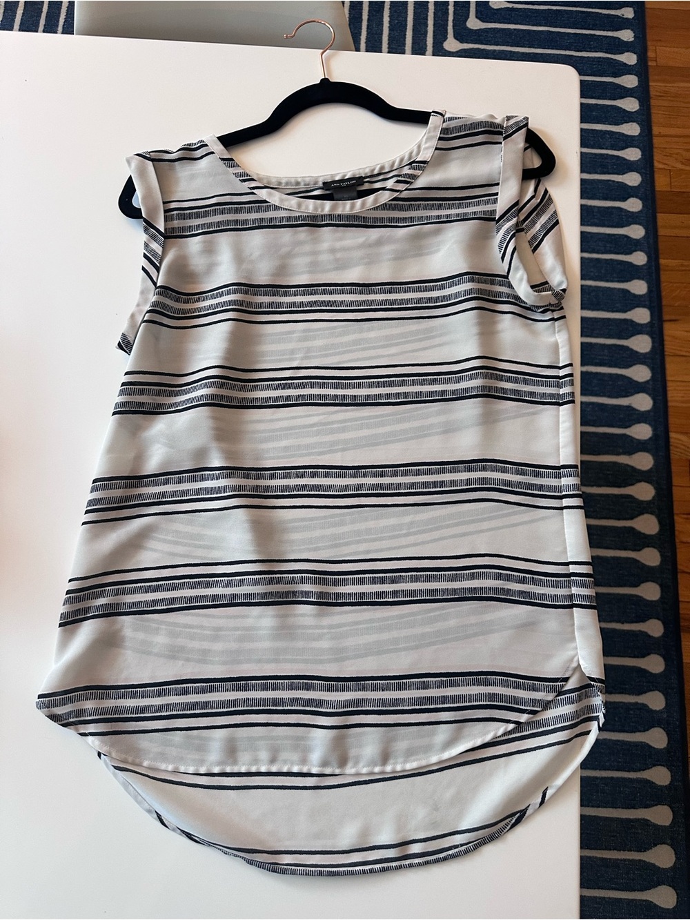 Ann Taylor White and Black Striped Sleeveless Blouse